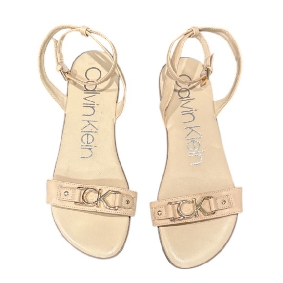 Calvin Klein NWOB Women's Ankle Wrap Beige Sandals, Size‎ 10M. - Picture 2 of 4